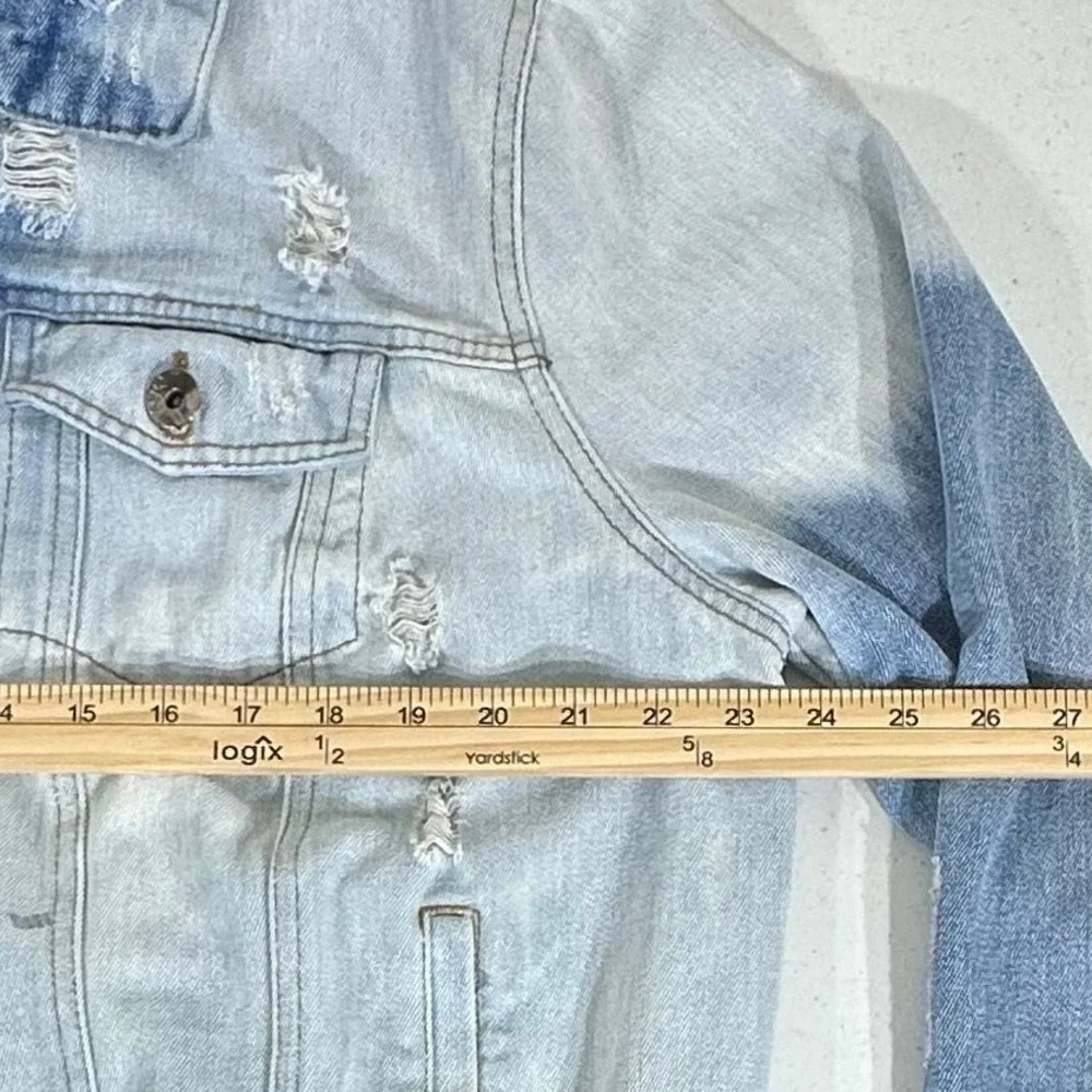 Ci Sono Denim Trucker Jean Jacket 2X Distressed‎ Bleached Holes Grunge Punk READ